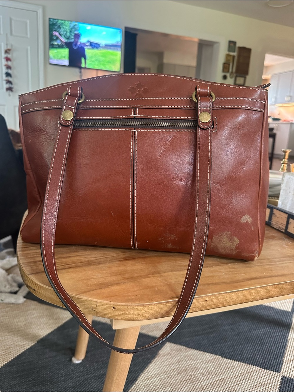 Patricia Nash Chestnut Brown Leather Shoulder Bag marks as shown.  Clean 11x15